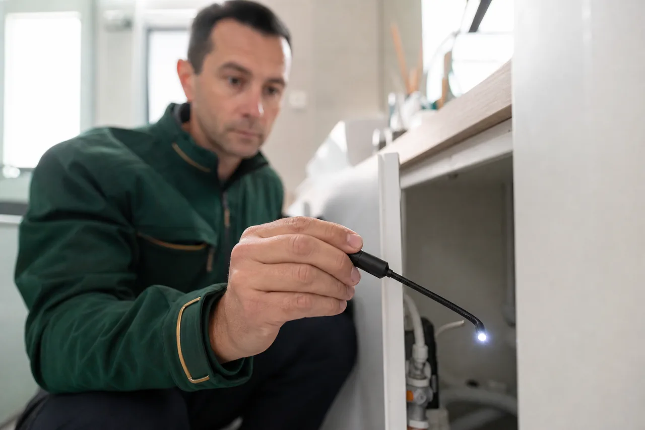 Expert en bâtiment avec caméra endoscopique
